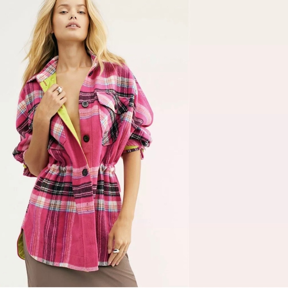 Free People Pink Plaid Jacket